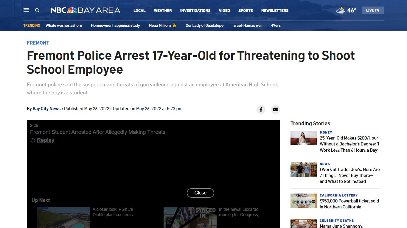 Fremont Police Arrest Teen for Threatening to Shoot School Employee ...